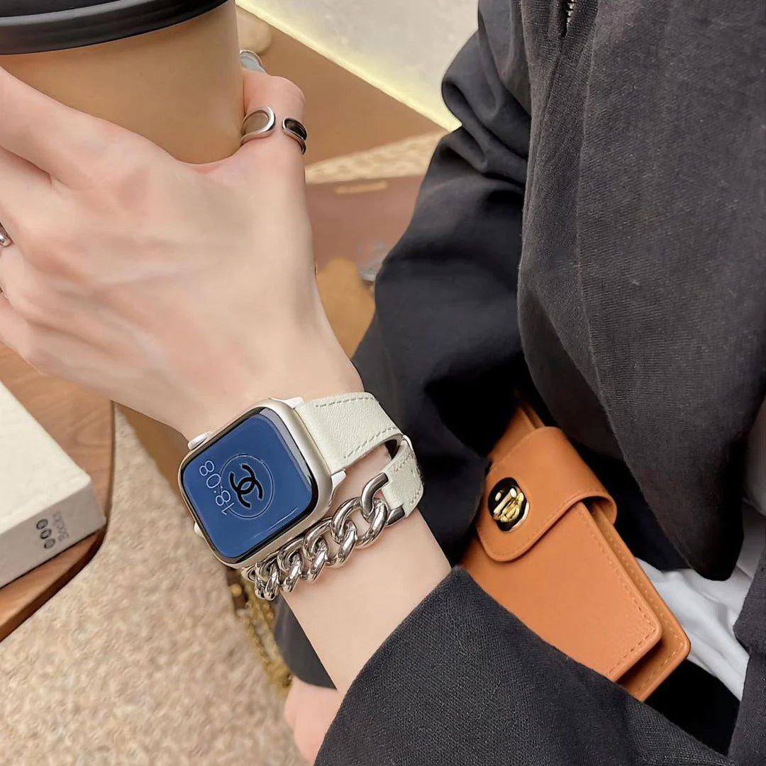 Chain And Leather Band For Apple Watch