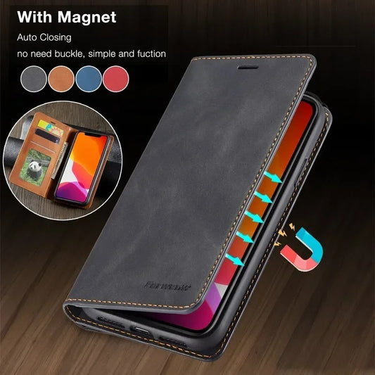 Forwenw Magnetic Flip Wallet Leather iPhone Case