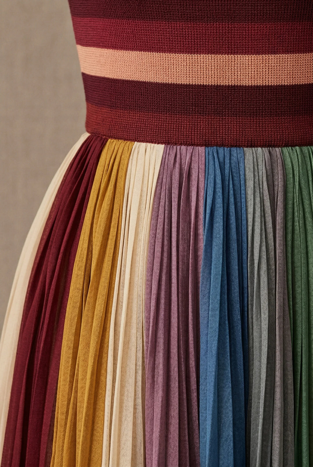 Pleated maxi dress fabric detail