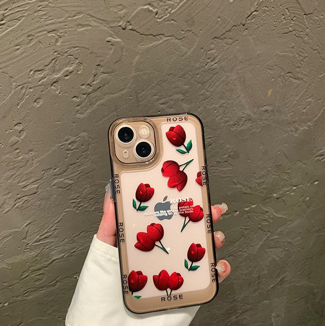 Upgraded Retro Rose Transparent Silicone iPhone Case