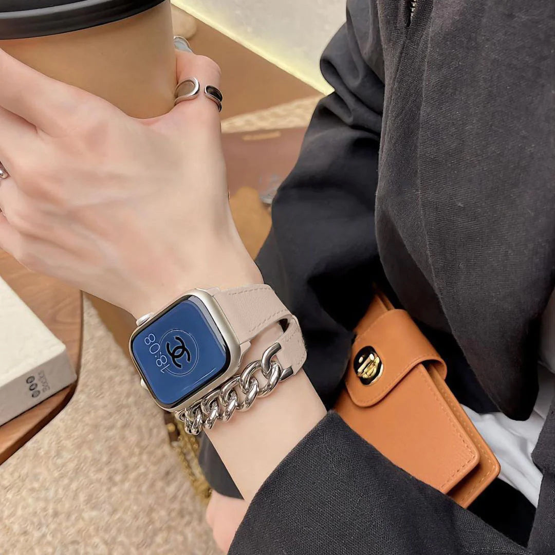 Chain And Leather Band For Apple Watch
