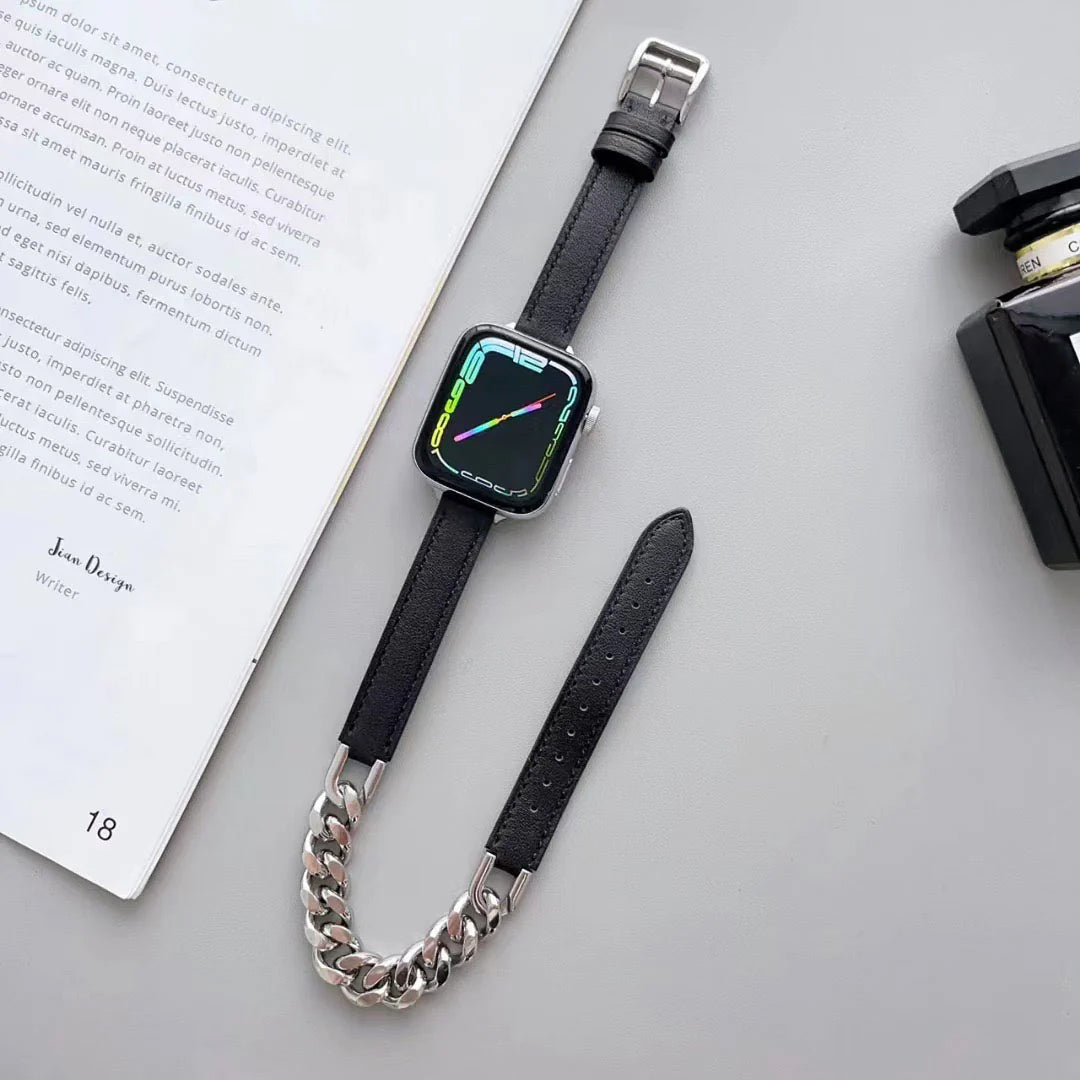 Chain And Leather Band For Apple Watch