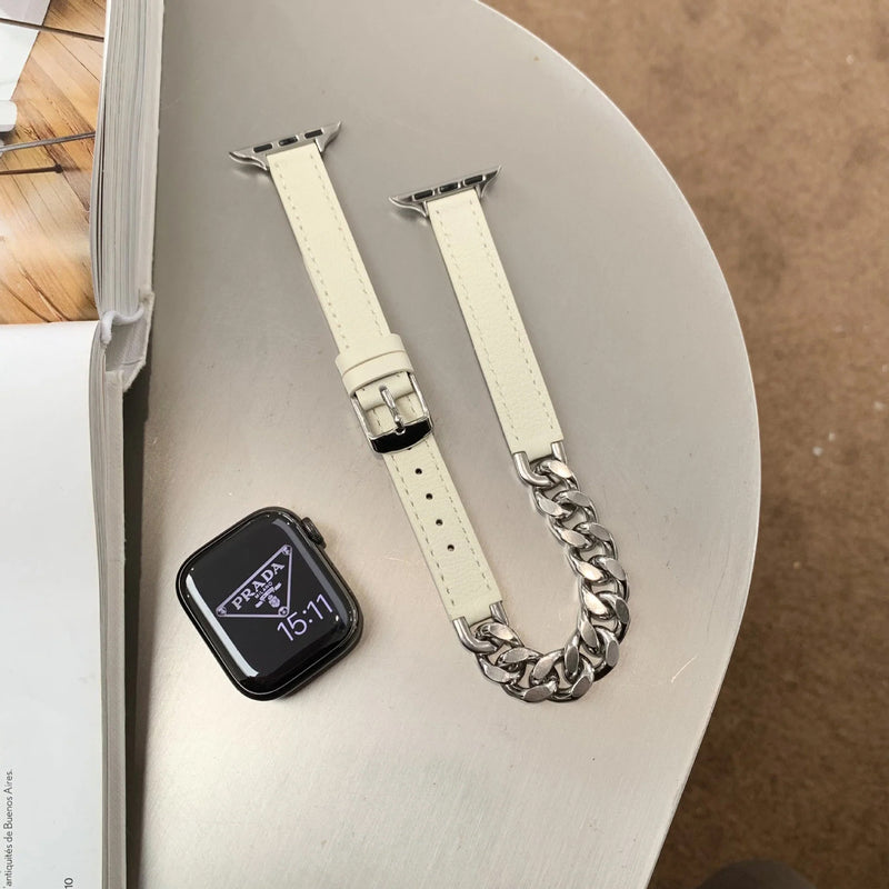 Chain And Leather Band For Apple Watch
