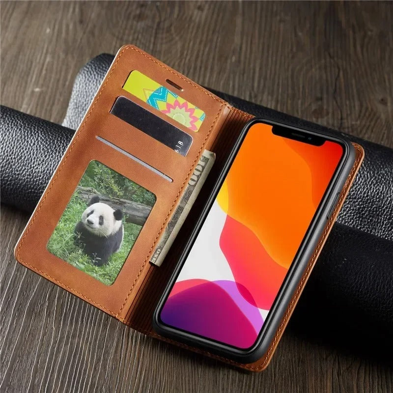Forwenw Magnetic Flip Wallet Leather iPhone Case