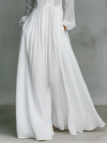 Aveline | Cotton-Linen Stand Collar Maxi Dress