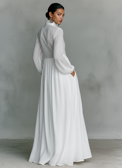 Aveline | Cotton-Linen Stand Collar Maxi Dress