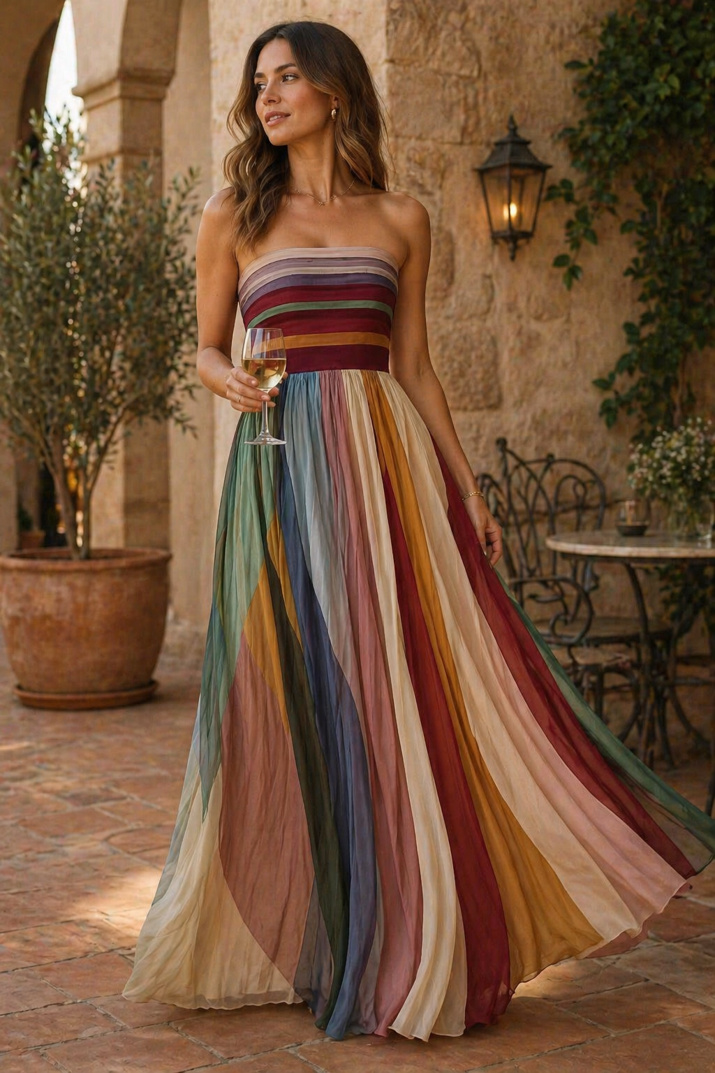 Pleated strapless maxi dress lifestyle view