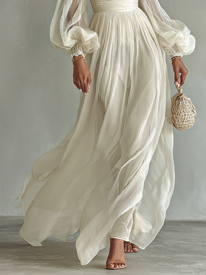 White square-neck chiffon maxi dress
