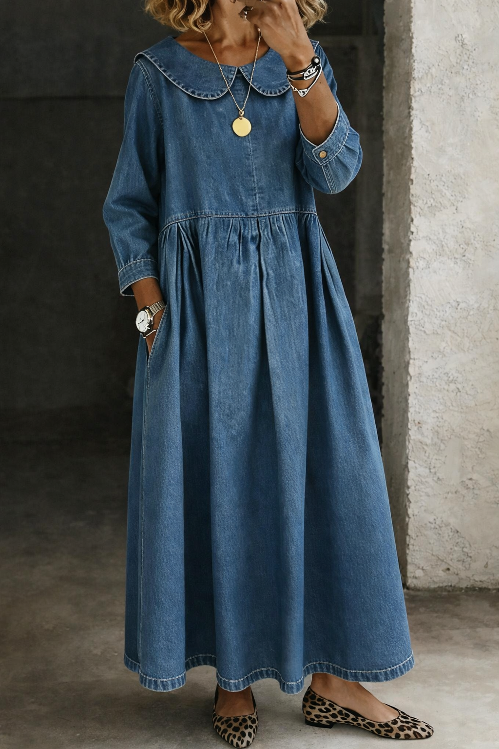 Clara denim day dress in blue