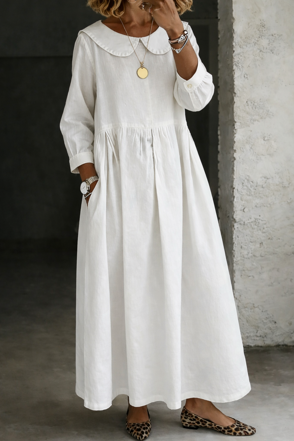 Clara denim day dress in white