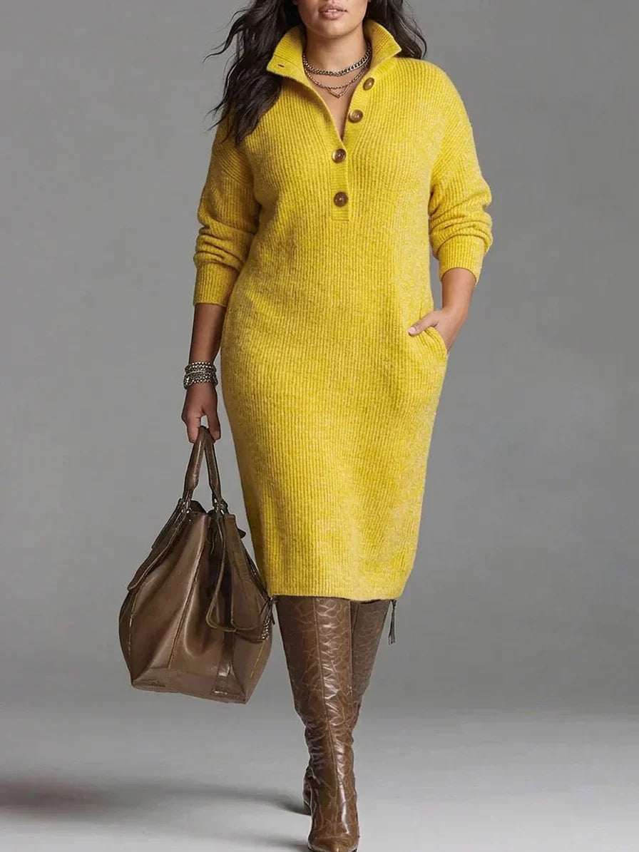 Marielle soft ribbed button-collar midi sweater dress