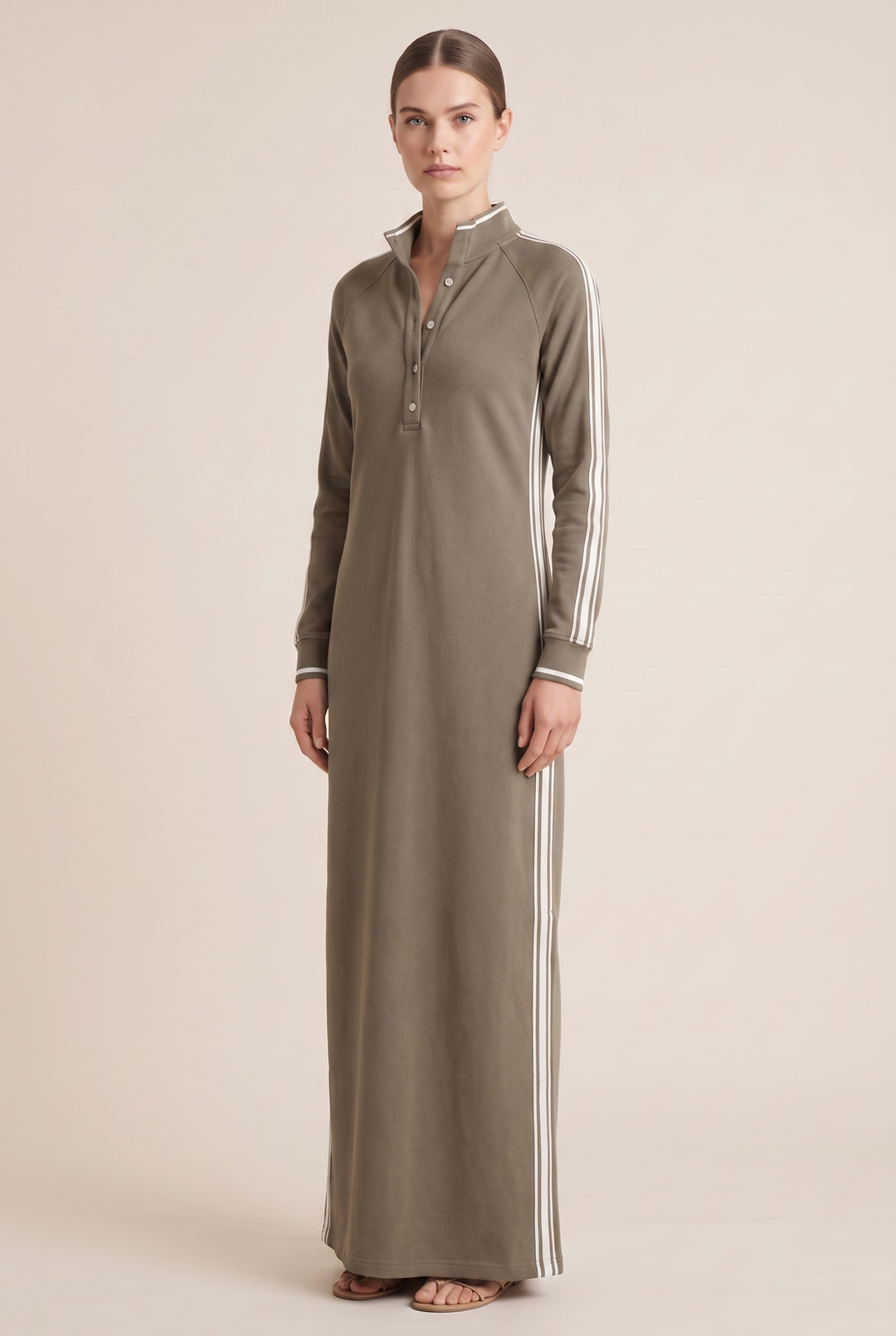 Contrast-trim sweatshirt maxi dress