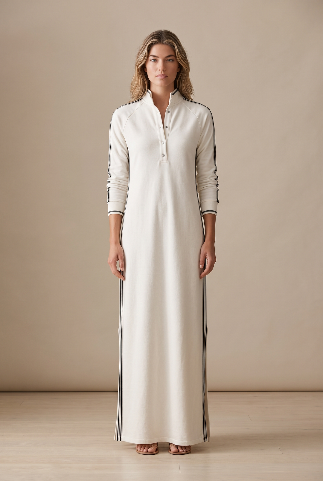 Contrast-trim sweatshirt maxi dress