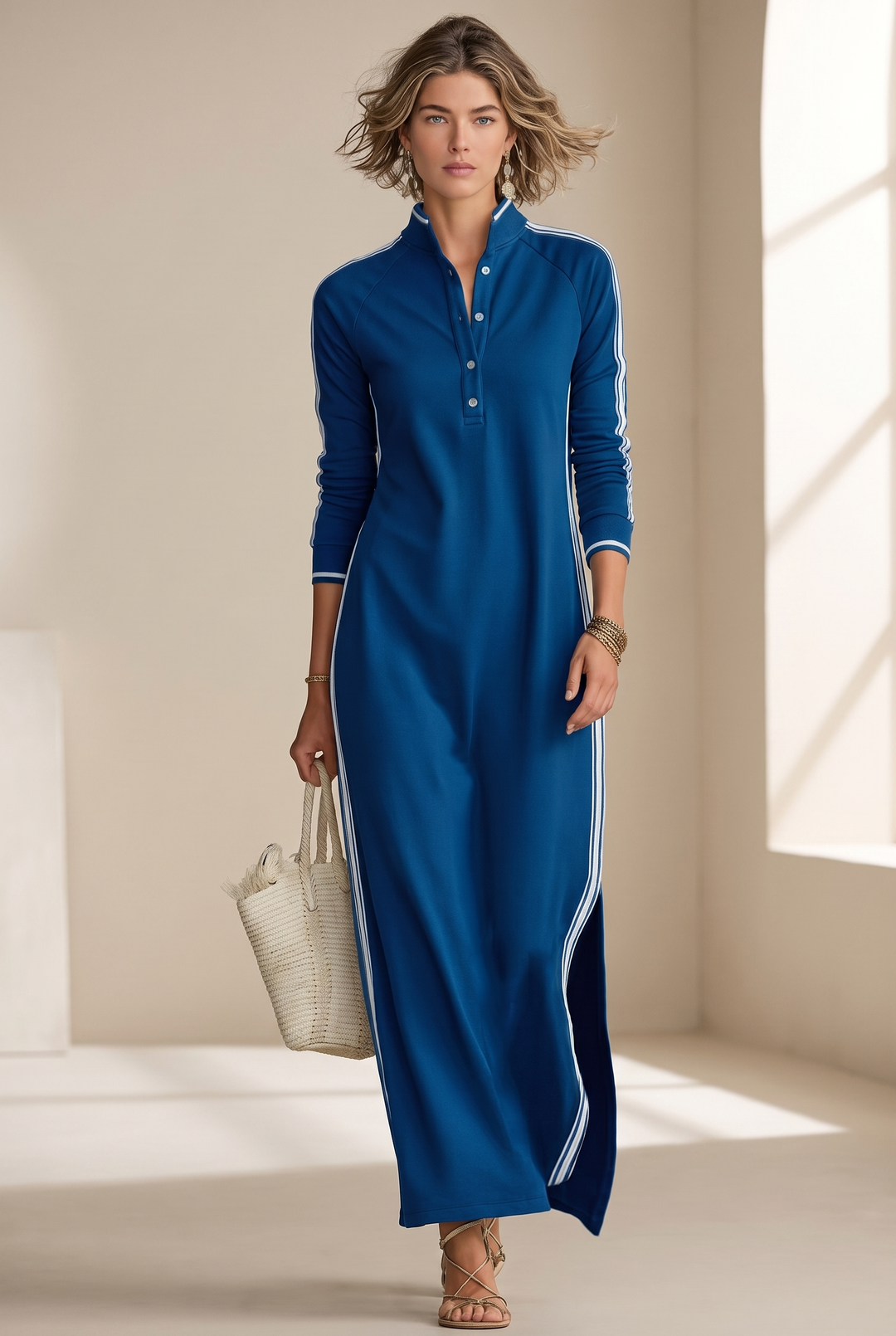 Contrast-trim sweatshirt maxi dress
