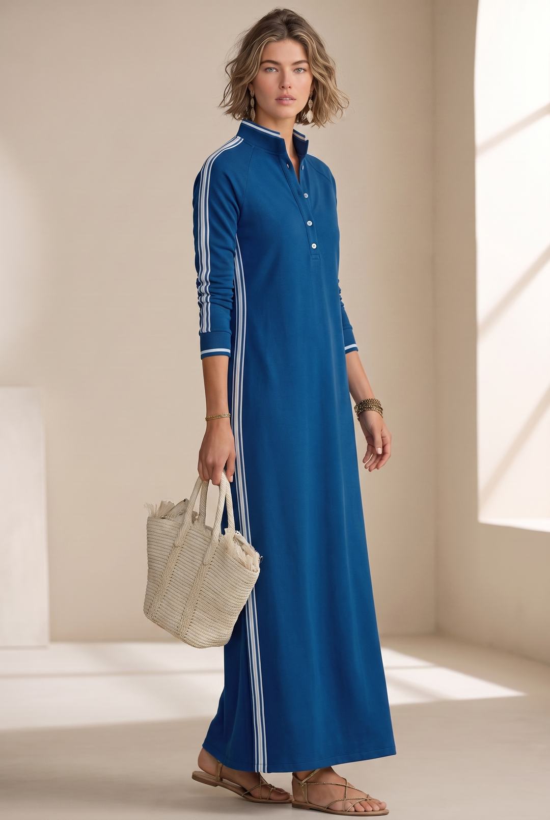 Contrast-trim sweatshirt maxi dress