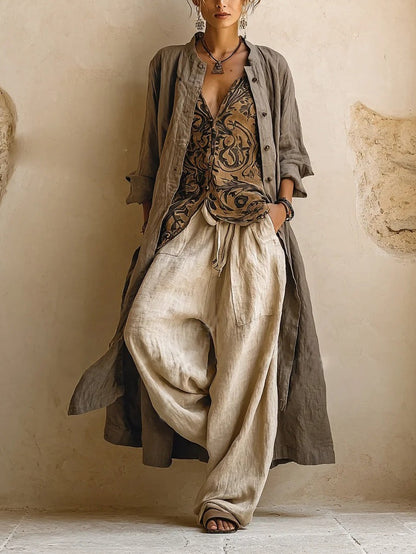 Natural cotton linen three-piece set