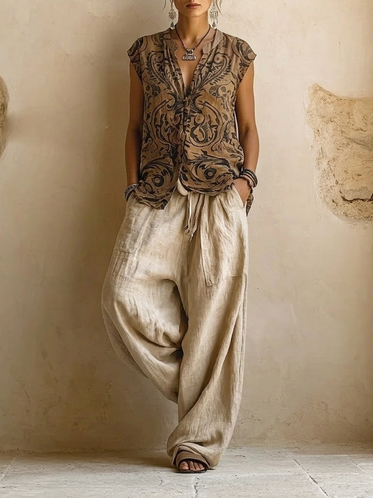 Natural cotton linen three-piece set
