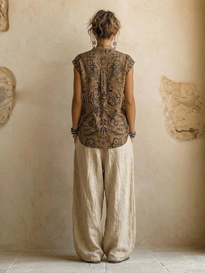 Natural cotton linen three-piece set