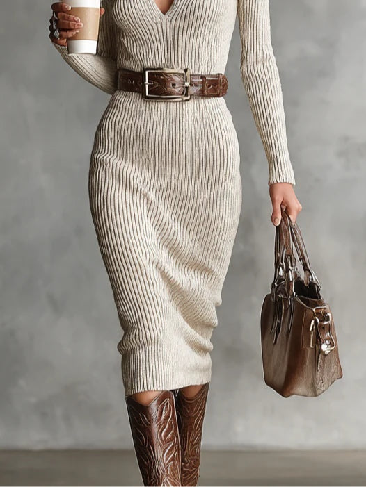 Sorelle ribbed half-zip midi sweater dress