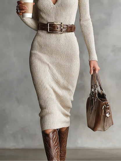 Sorelle ribbed half-zip midi sweater dress