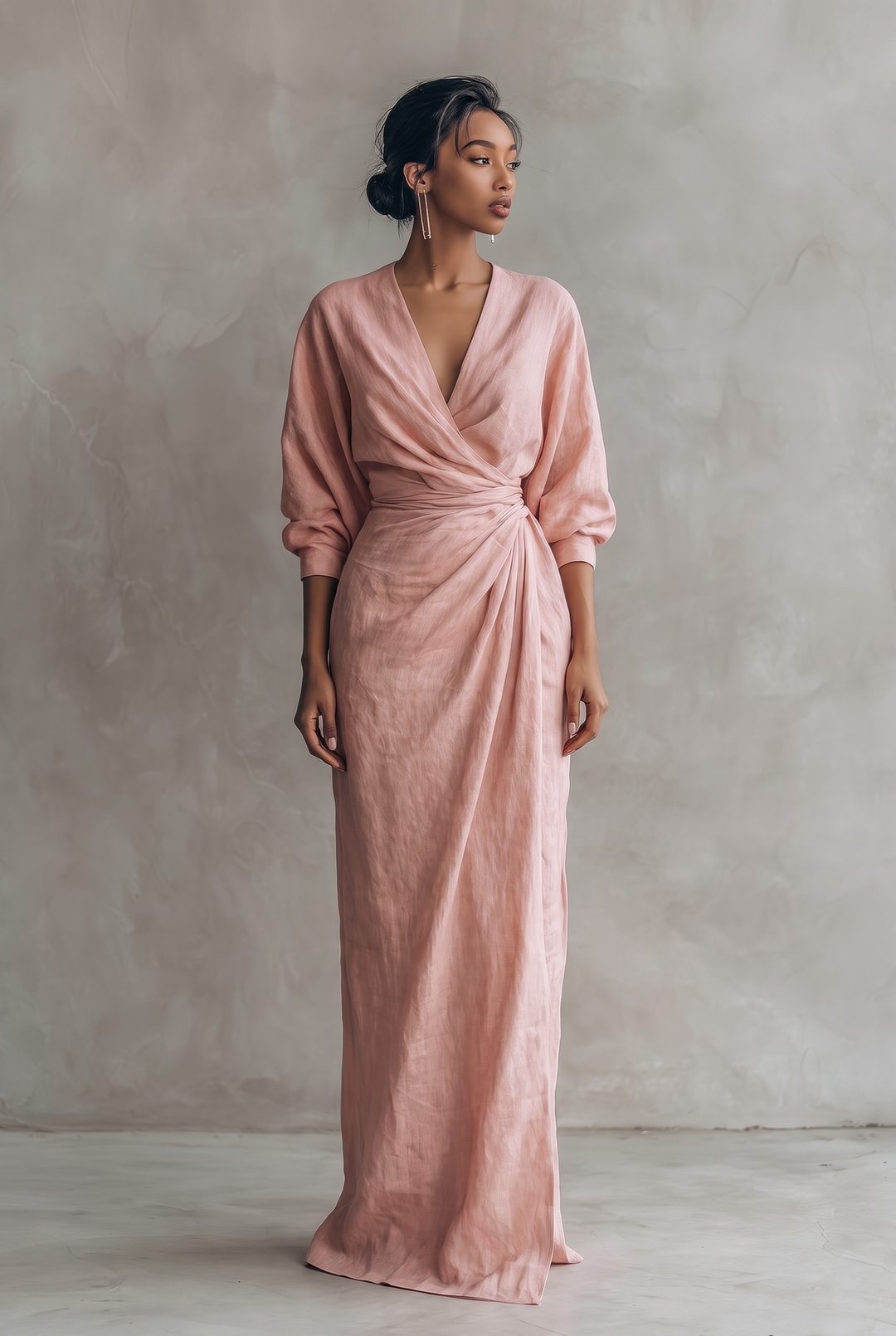 Solea | V-Neck Linen Blend Maxi Dress