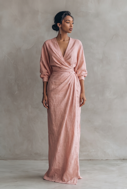 Solea | V-Neck Linen Blend Maxi Dress