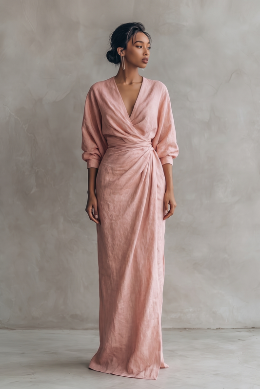 Solea | V-Neck Linen Blend Maxi Dress