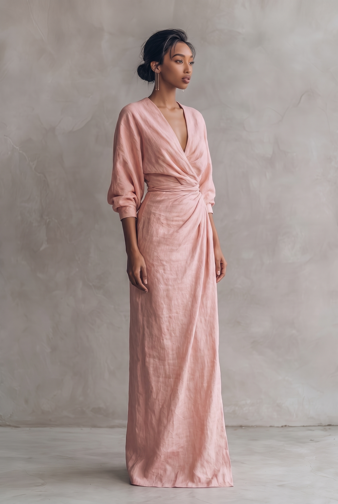 Solea | V-Neck Linen Blend Maxi Dress