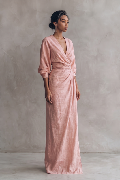 Solea | V-Neck Linen Blend Maxi Dress