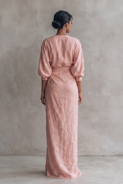 Solea | V-Neck Linen Blend Maxi Dress