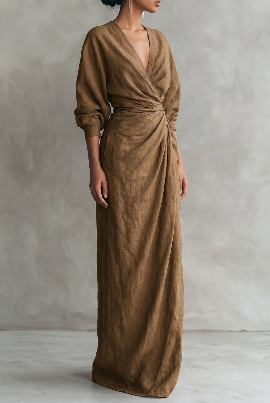 Solea | V-Neck Linen Blend Maxi Dress