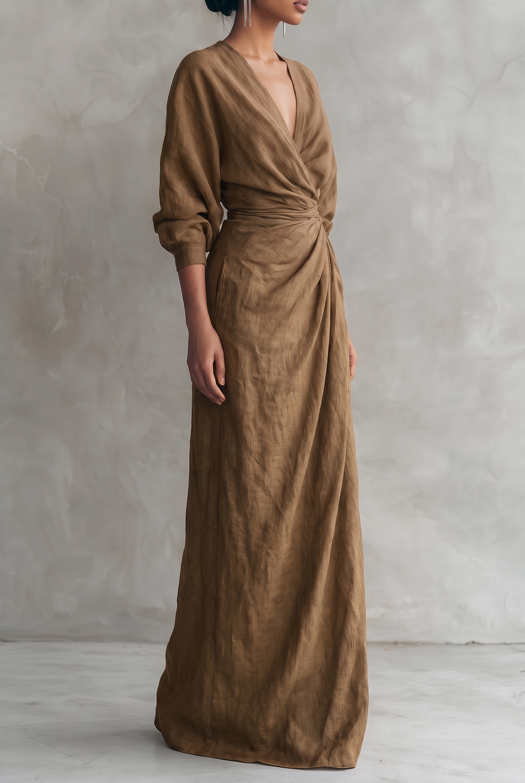 Solea | V-Neck Linen Blend Maxi Dress