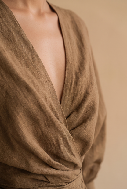 Solea | V-Neck Linen Blend Maxi Dress