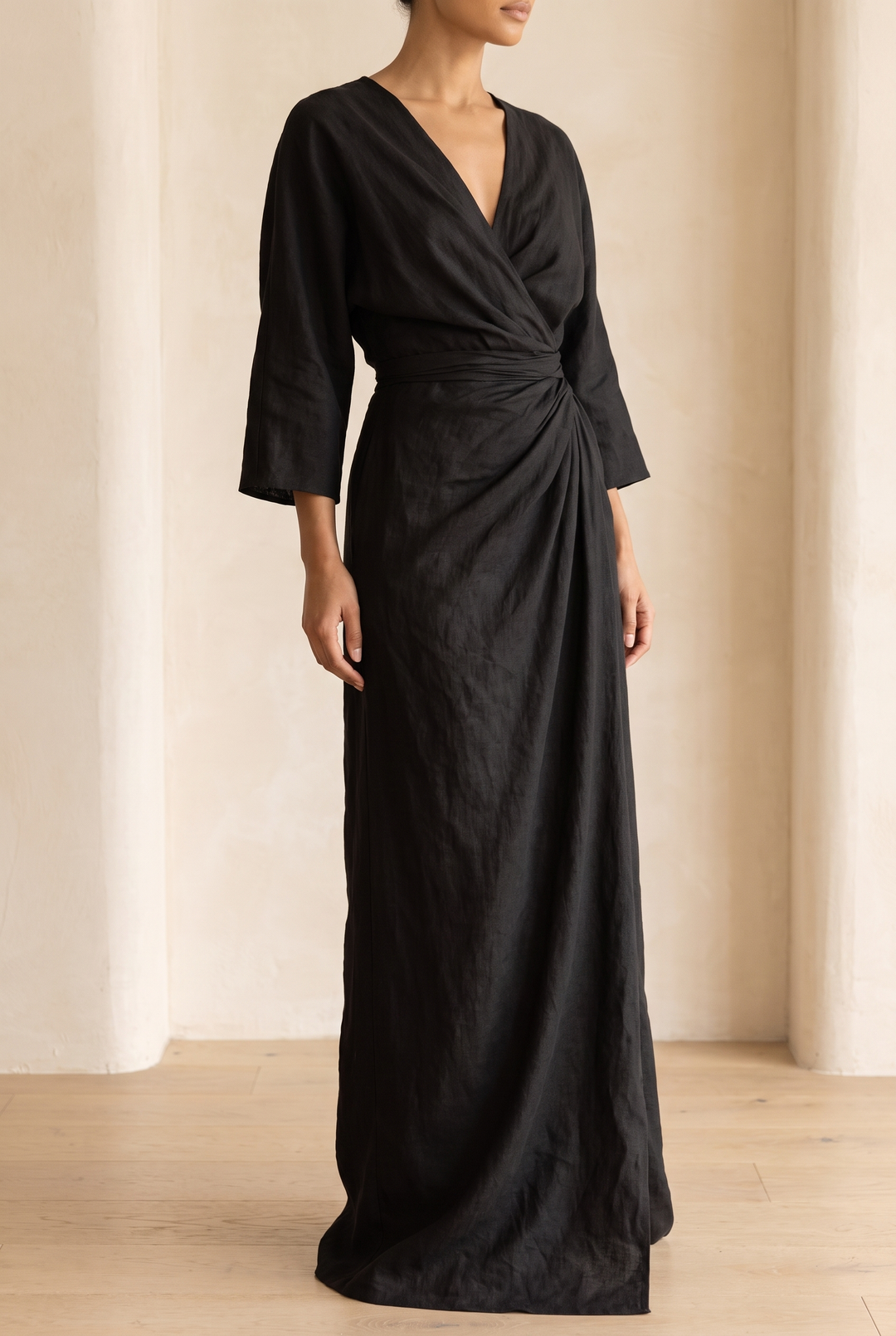 Solea | V-Neck Linen Blend Maxi Dress