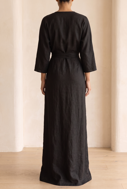 Solea | V-Neck Linen Blend Maxi Dress