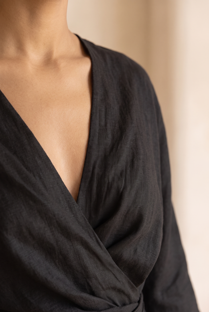 Solea | V-Neck Linen Blend Maxi Dress