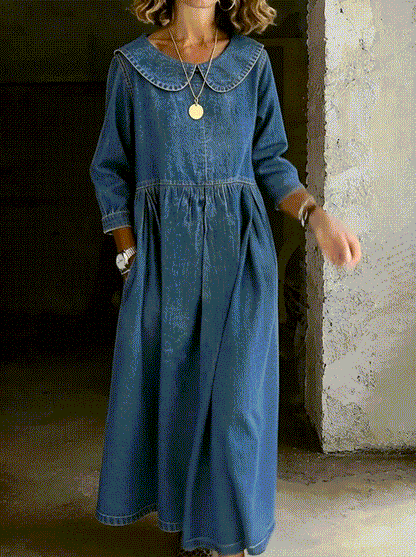Aster relaxed Peter Pan collar denim dress — image 2