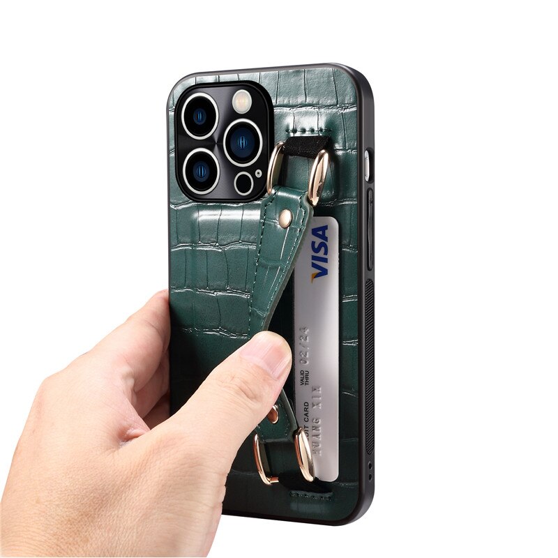 Genuine Leather Wristband Bracket iPhone Case