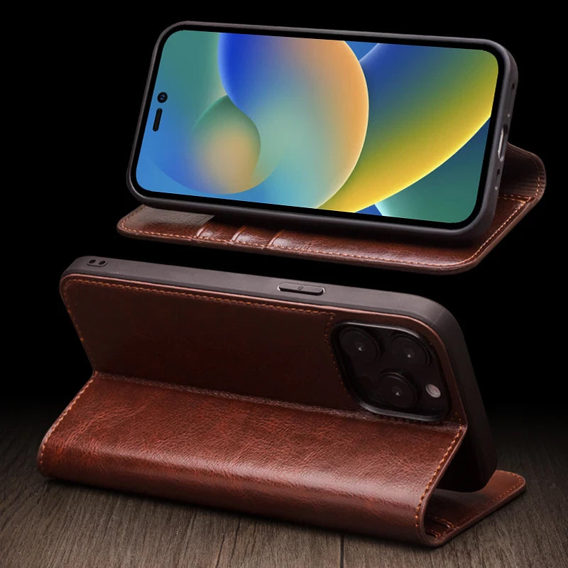 Qialino Genuine Leather Flip iPhone Case