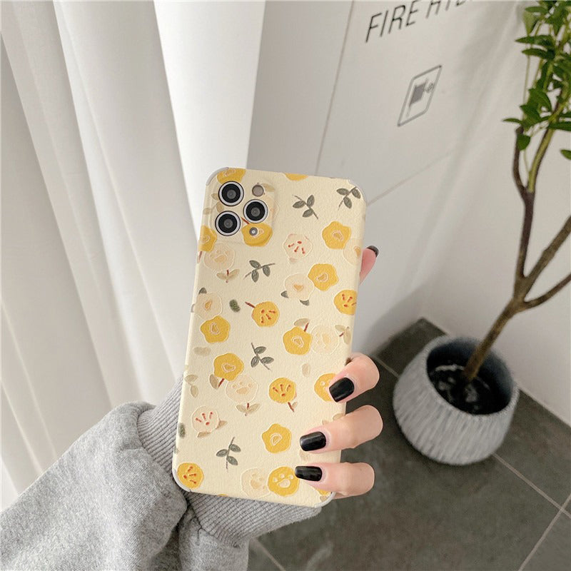 Fresh Yellow Flower Leather iPhone Case