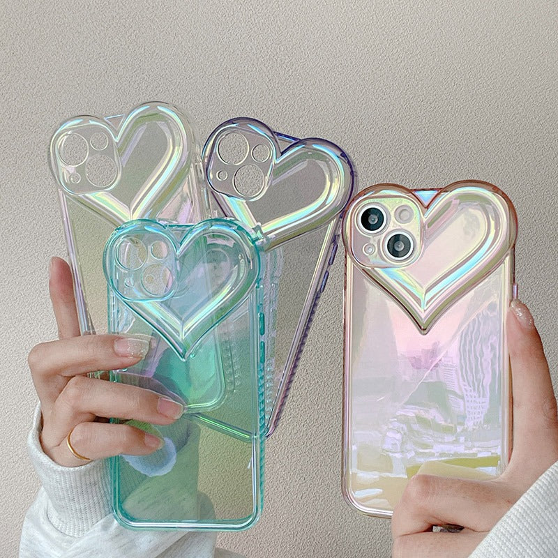 Laser 3D Heart Glitter Transparent iPhone Case