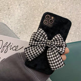 Houndstooth Bow Plush iPhone Case