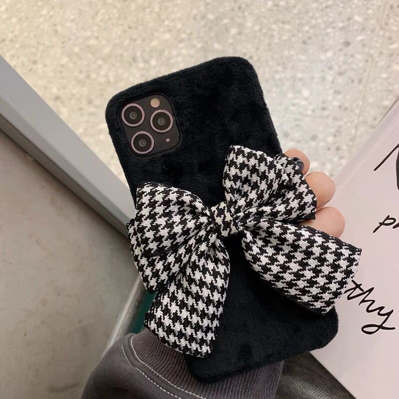 Houndstooth Bow Plush iPhone Case