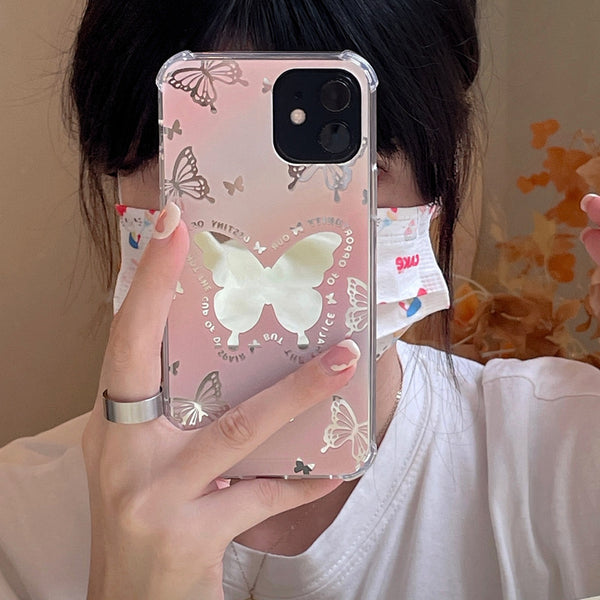 Pink Butterfly Mirror iPhone Case