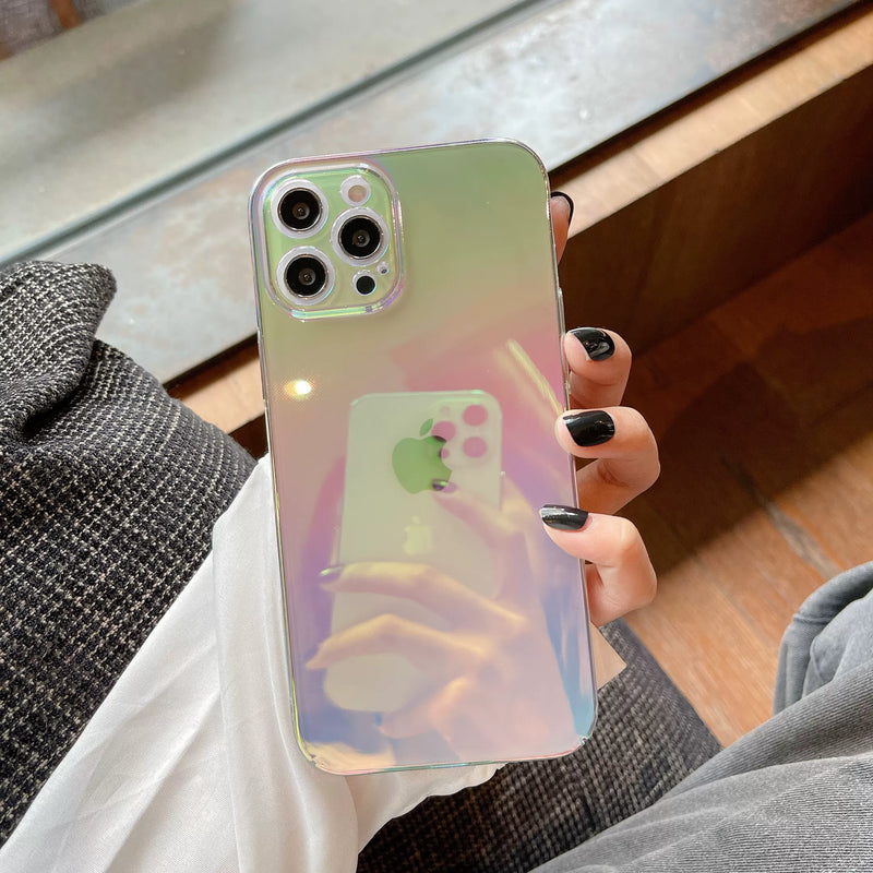 Ultra-thin Clear Gradient Mirror iPhone Case with Lens Protector