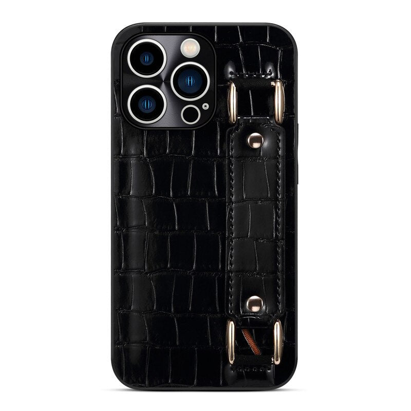 Genuine Leather Wristband Bracket iPhone Case