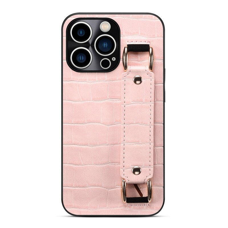 Genuine Leather Wristband Bracket iPhone Case