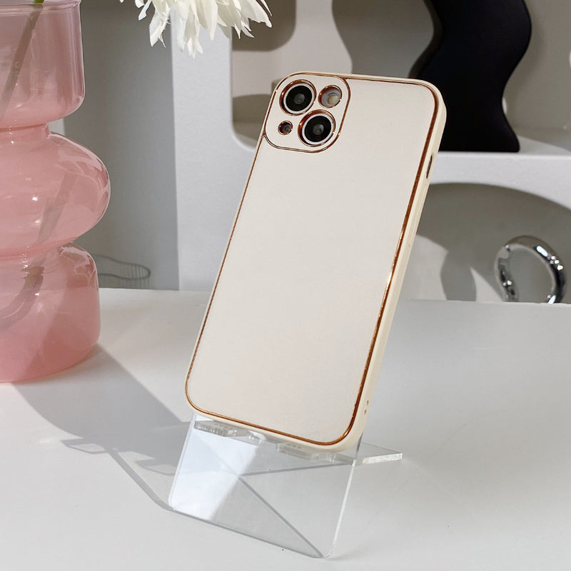 Solid Color Leather Plating iPhone Case